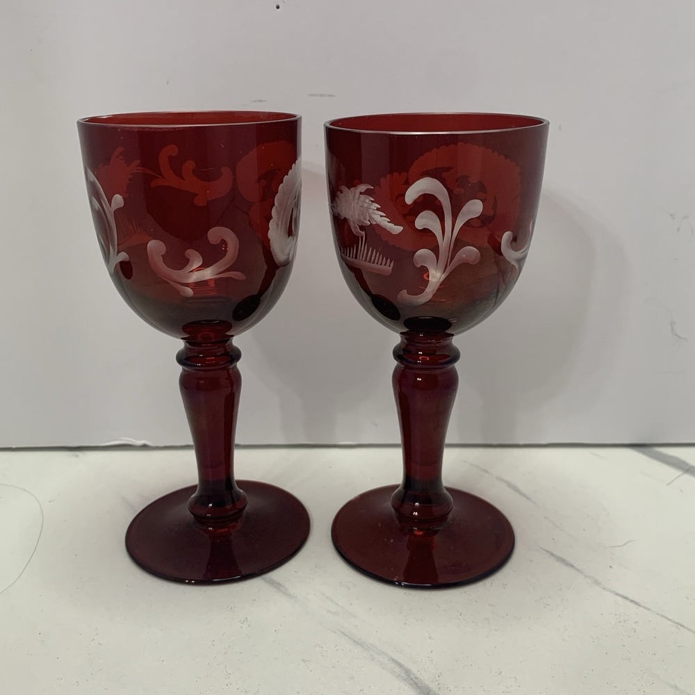 2–EGERMANN BOHEMIAN 3 RUBY RED CUT-TO-CLEAR WINE CLARET - Picture 3 of 8
